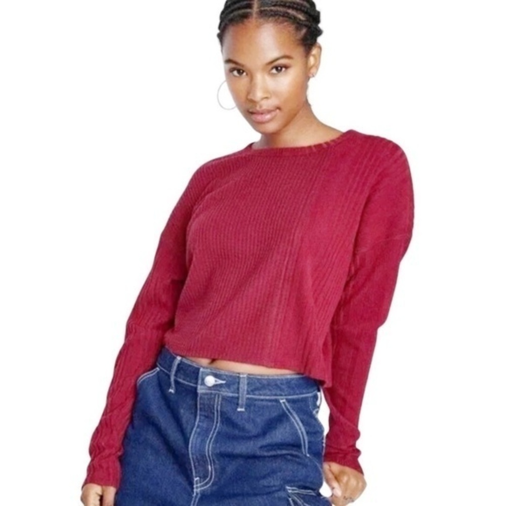 Wild Fable | Waffle Knit Long Sleeve Top in Berry Red